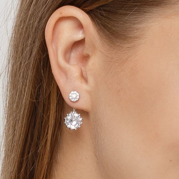 SILVER PLATED CUBIC ZIRCONIA EARRINGS - Picture 2 of 2